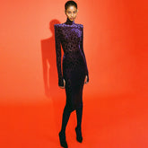 High Neck Midi Decorative Pattern Bodycon Dress OLD061605